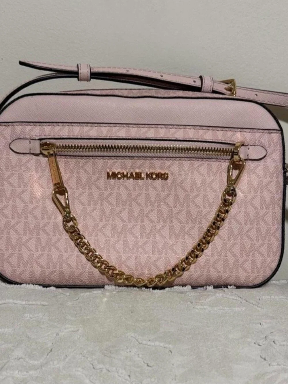 Michael Kors Blush Pink Jet Set Large Logo Crossbody Bag With Gold Hardware